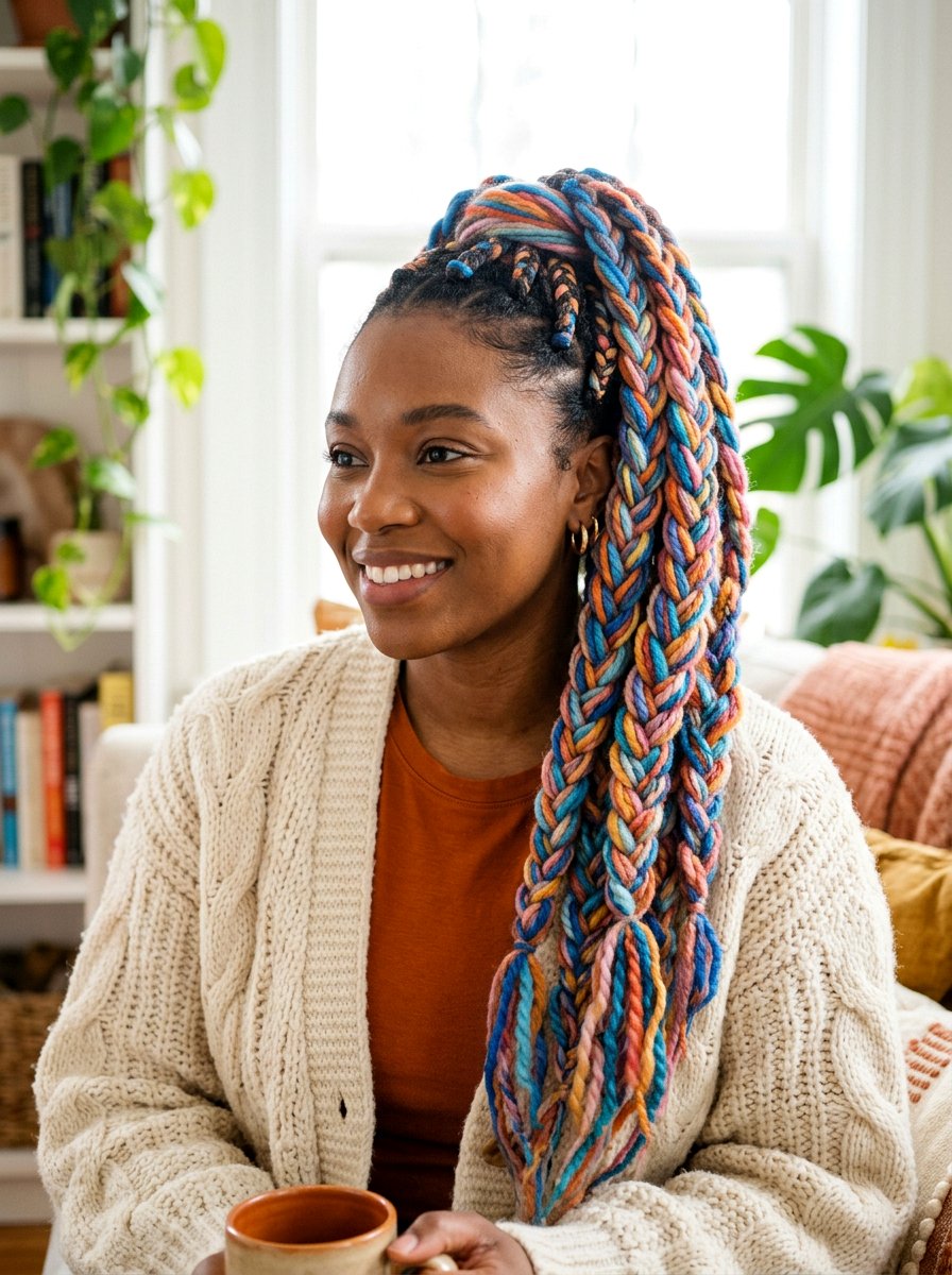 Yarn Braided Ponytail - 20 ponytail hairstyles for black women - 20 ponytail hairstyles for black women