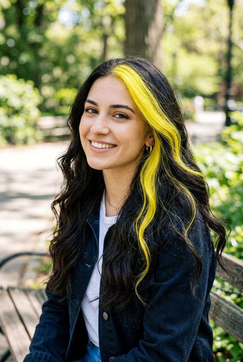 Yellow Skunk Stripe On Dark Hair - 20 skunk stripe hair color - 20 skunk stripe hair color