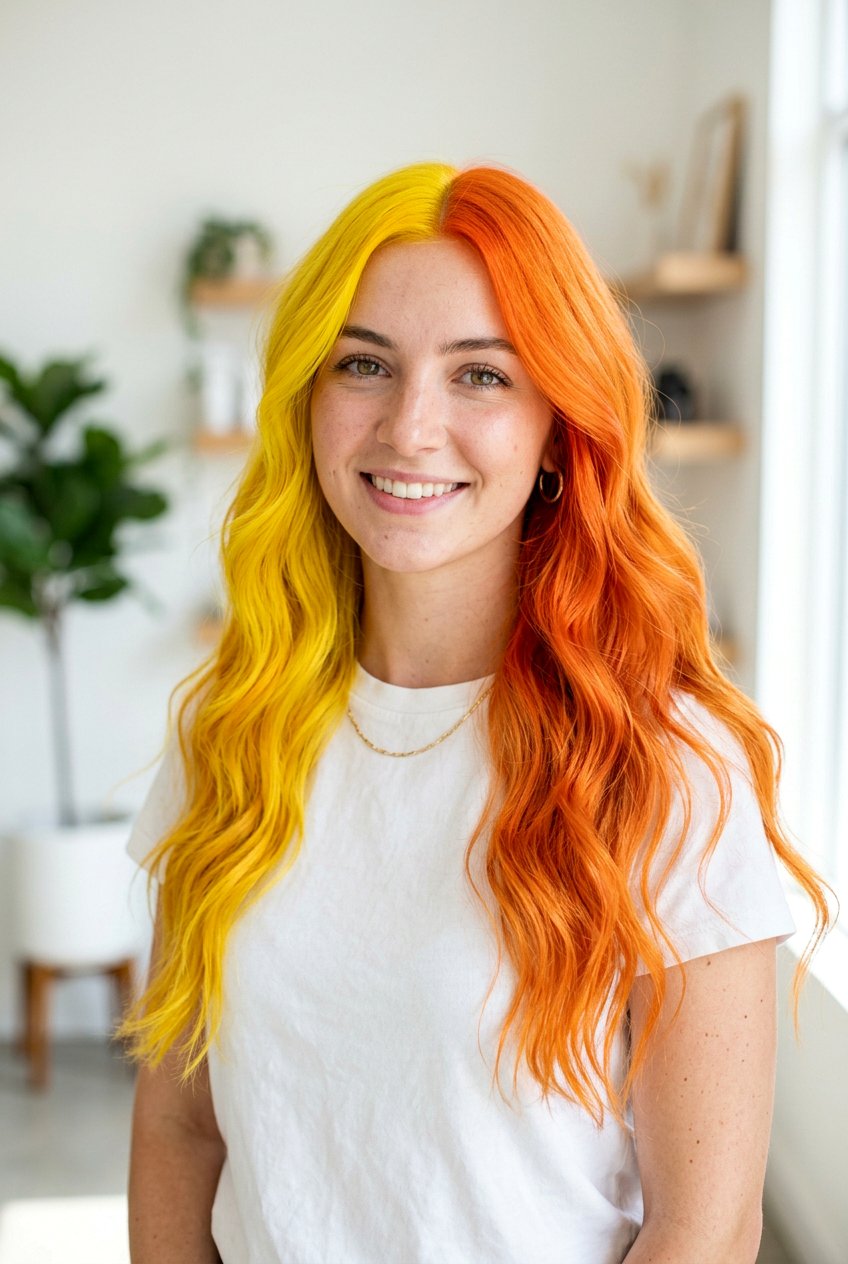 Yellow and orange split dye - 20 split dye hair color - 20 split dye hair color