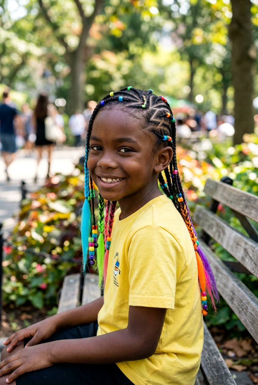 Zig Zag Boys Cornrows With Colorful Beads - 20 boys cornrows with beads - 20 boys cornrows with beads