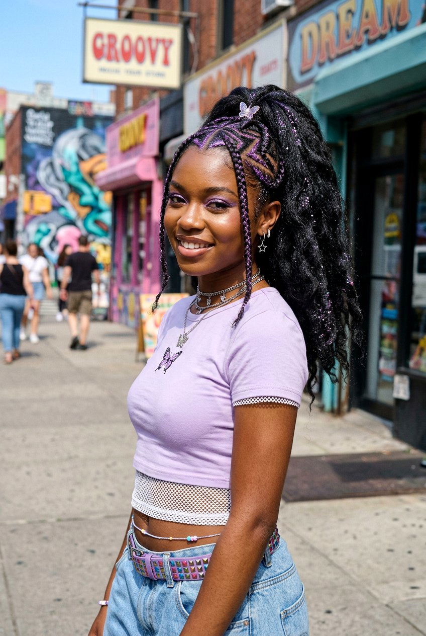 Zig Zag Braid Ponytail With Glitter Accents - 20 festival braid ponytail with glitter - 20 festival braid ponytail with glitter