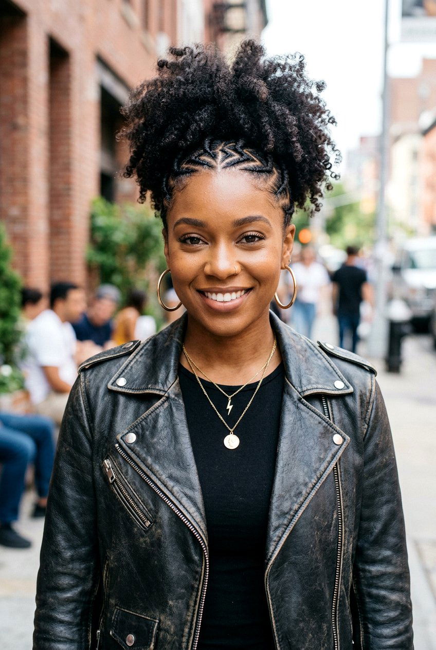 Zig Zag Braided Afro Puff - 20 braided afro puff hairstyle - 20 braided afro puff hairstyle