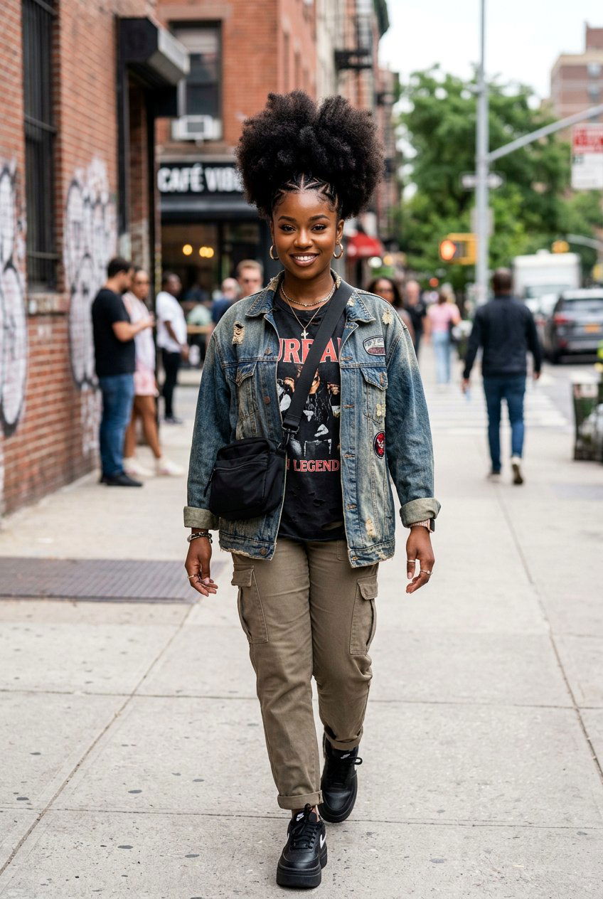 Zig Zag Braids With Afro Puff - 20 afro puff with braids in front - 20 afro puff with braids in front