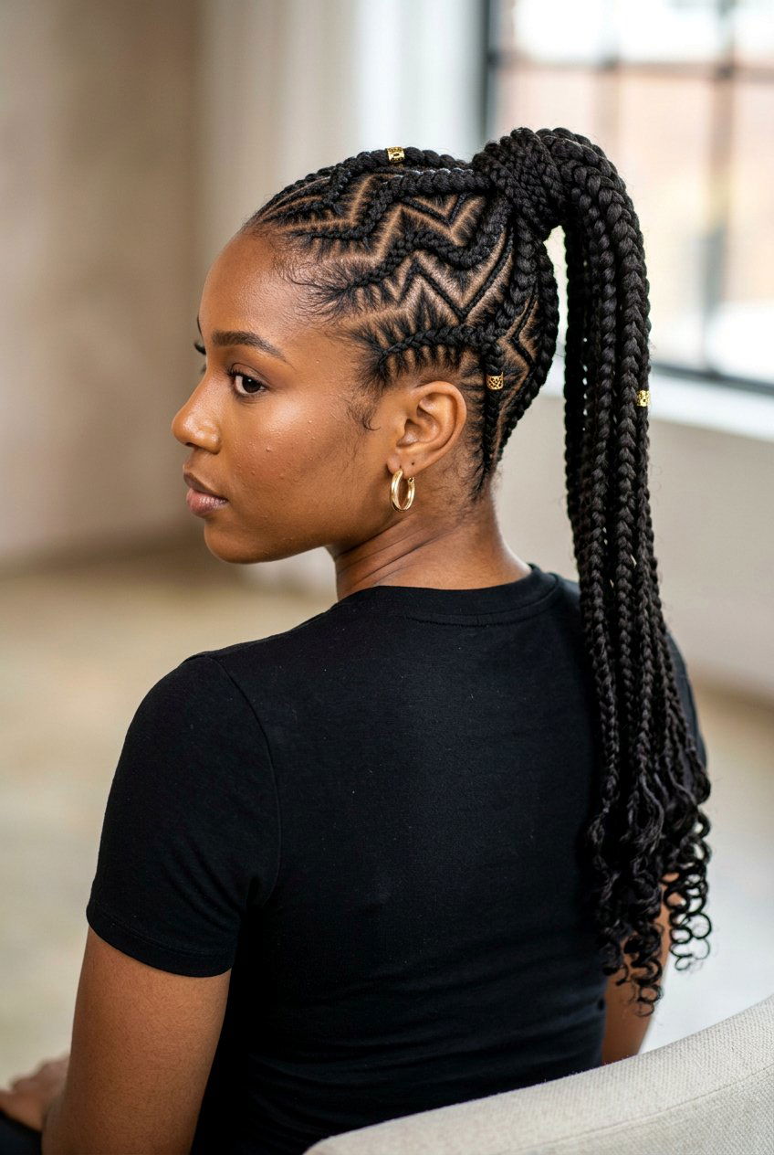 Zig Zag Cornrow Ponytail - 20 cornrow ponytail for black women - 20 cornrow ponytail for black women