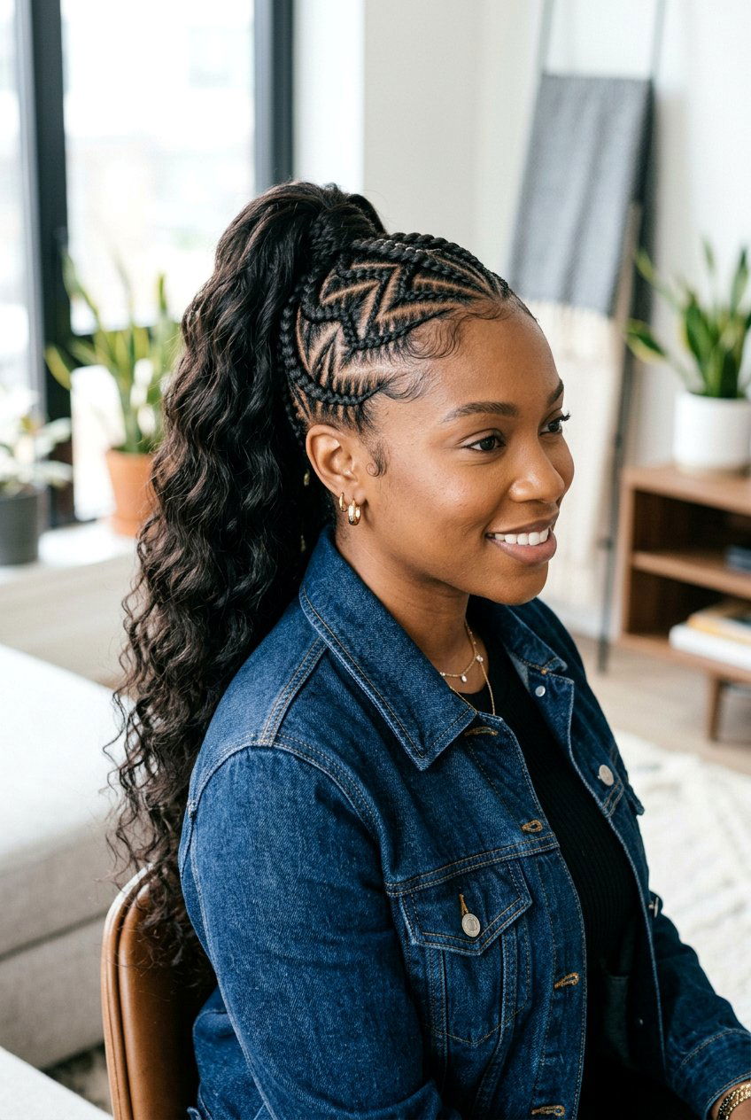 Zig Zag Cornrows Into Ponytail - 20 cornrows into ponytail with weave - 20 cornrows into ponytail with weave