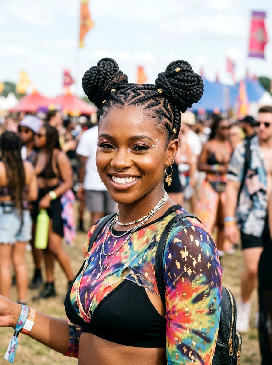 Zig Zag Cornrows Into Two Buns - 20 zig zag cornrow styles - 20 zig zag cornrow styles