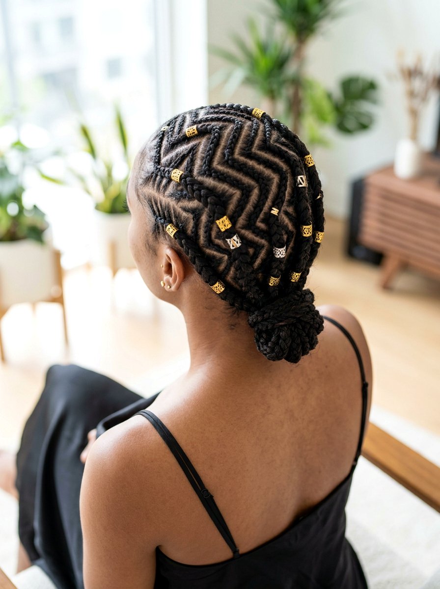 Zig Zag Cornrows With Gold Cuffs - 20 zig zag cornrow styles - 20 zig zag cornrow styles