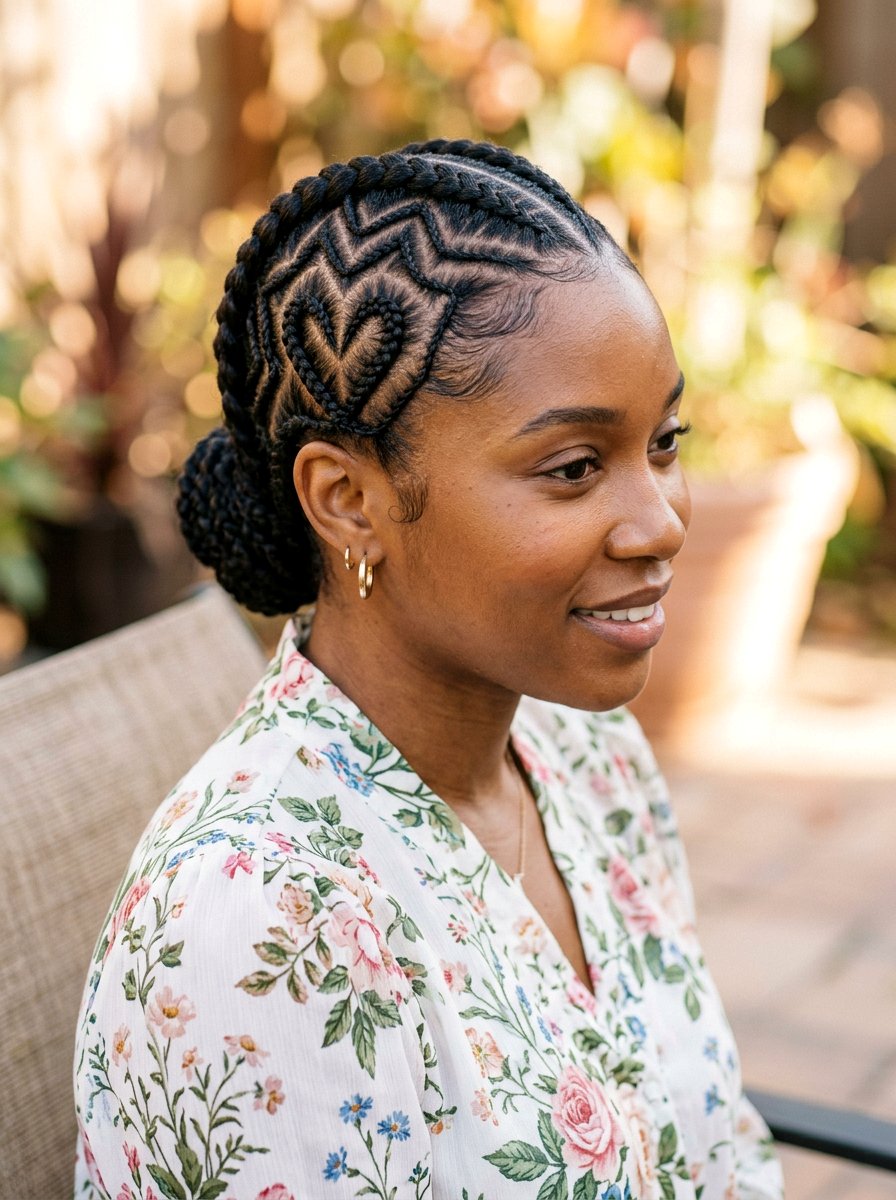 Zig Zag Cornrows With Heart Design - 20 zig zag cornrow styles - 20 zig zag cornrow styles