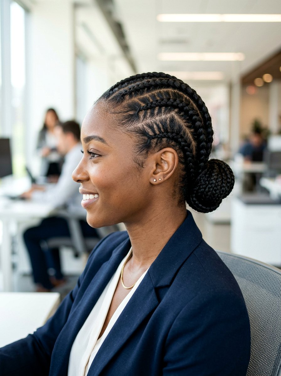 Zig Zag Cornrows With Low Bun - 20 zig zag cornrow styles - 20 zig zag cornrow styles