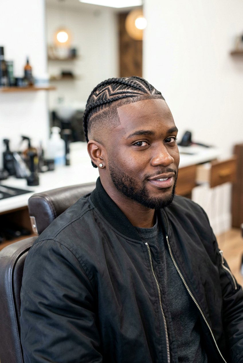 Zig Zag Cornrows With Skin Taper - 20 cornrows with taper for men - 20 cornrows with taper for men