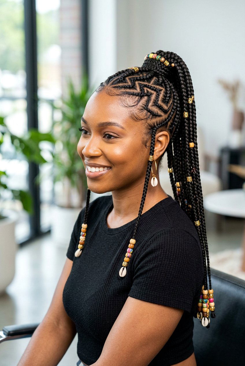 Zig Zag Fulani Braids Ponytail With Beads - 20 fulani braids ponytail with beads - 20 fulani braids ponytail with beads