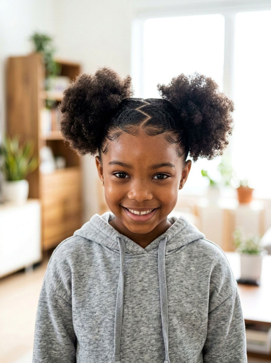 Zig Zag Part Afro Puffs - 20 kids afro puff styles - 20 kids afro puff styles