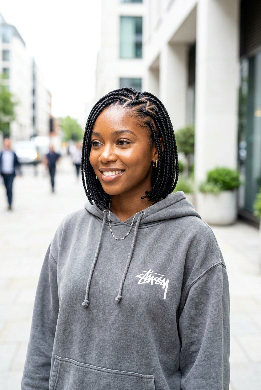 Zig Zag Part Bob Braids - 20 box braids bob hairstyle - 20 box braids bob hairstyle