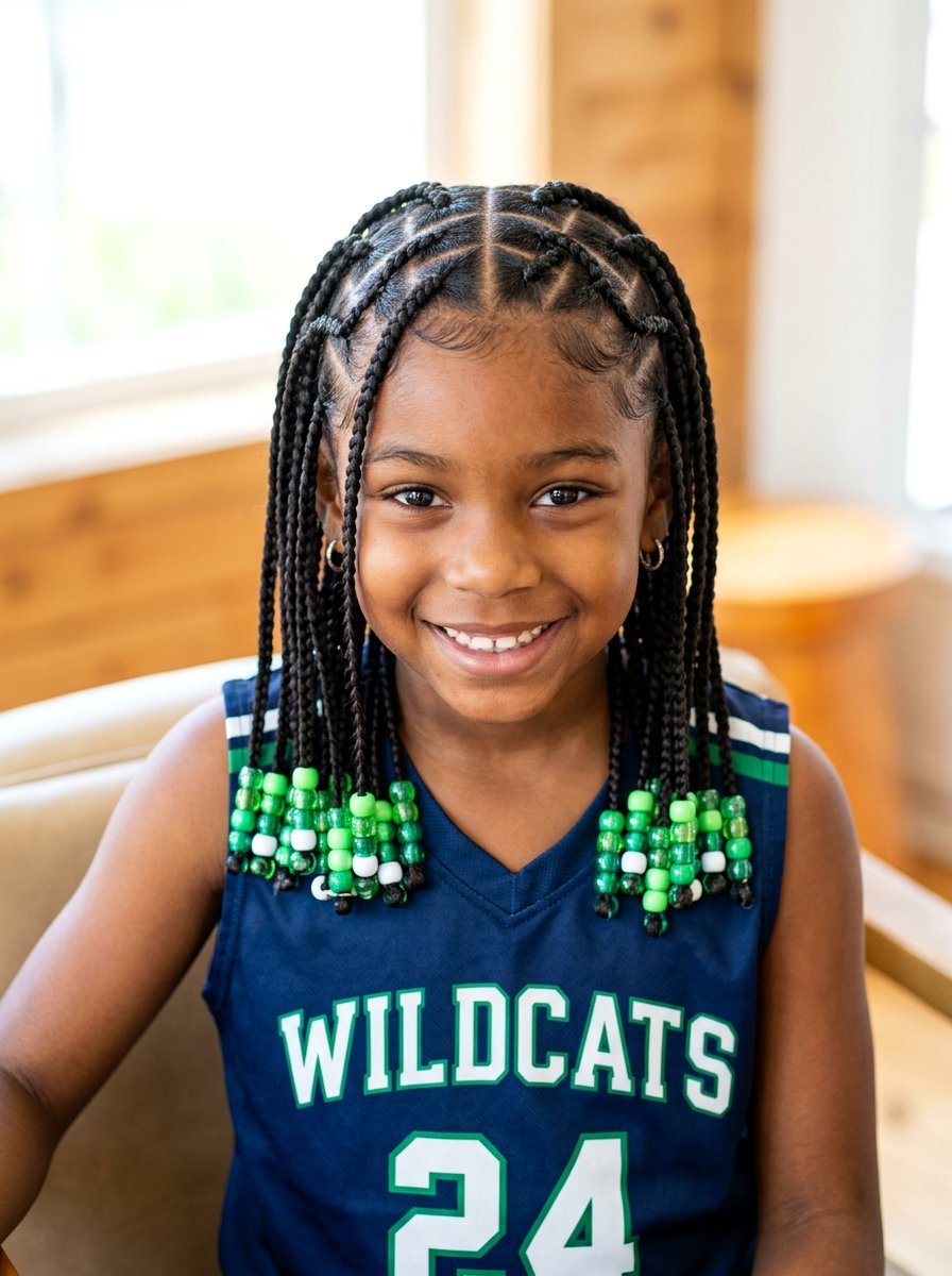 Zig Zag Part Box Braids With Beads - 20 kids box braids with beads - 20 kids box braids with beads
