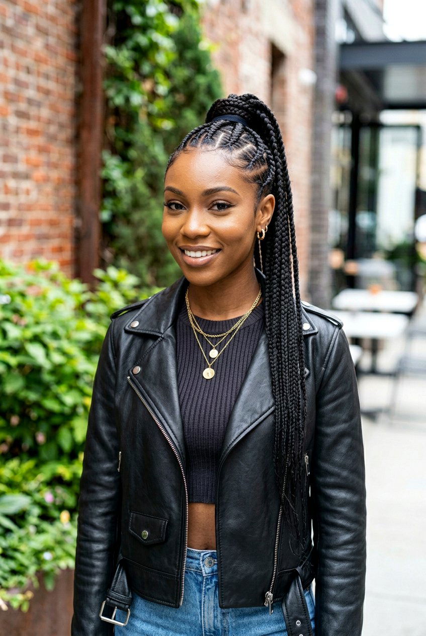 Zig Zag Part Braided Ponytail - 20 black women braided ponytail ideas - 20 black women braided ponytail ideas