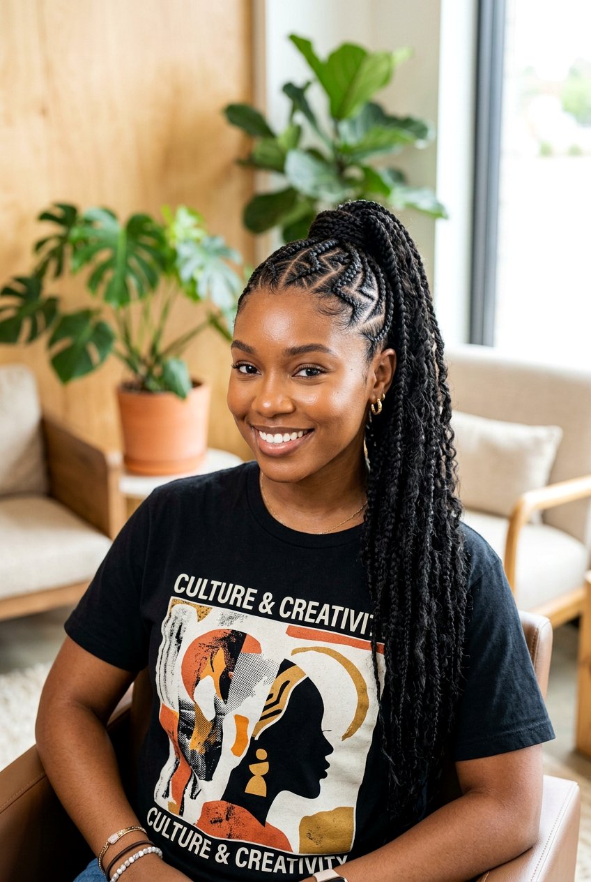 Zig Zag Part Braided Ponytail - 20 braided ponytail for black women - 20 braided ponytail for black women