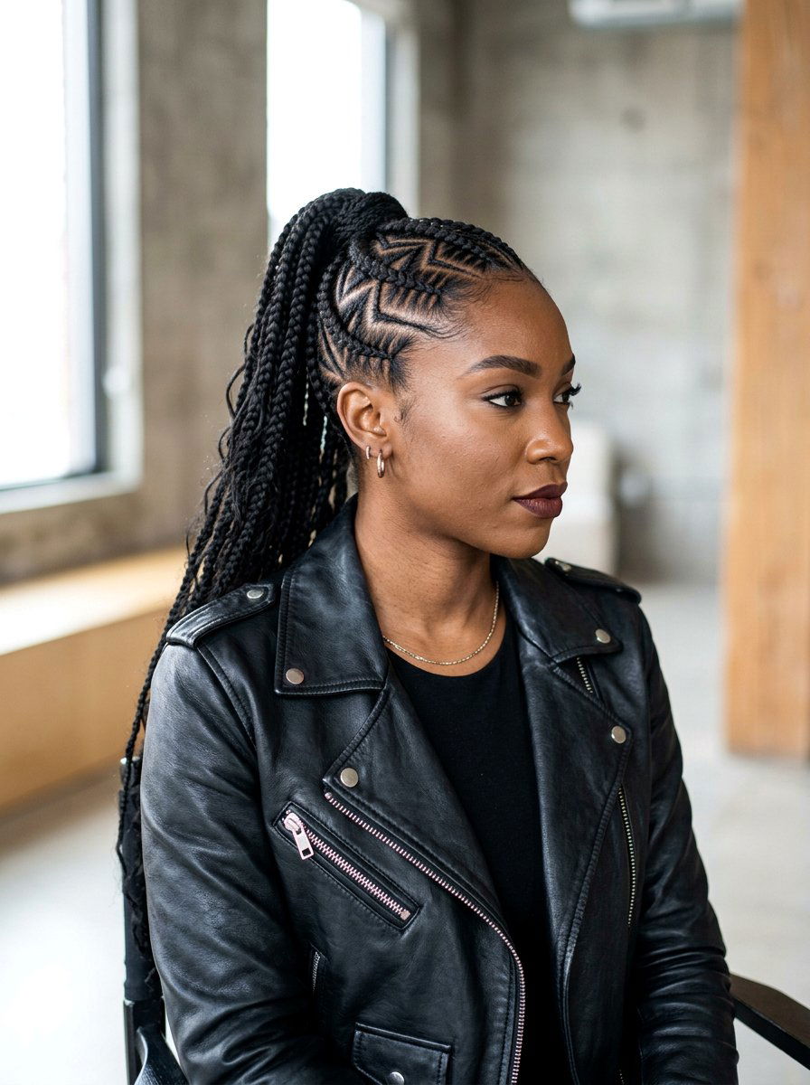 Zig Zag Part Cornrows Into Ponytail - 20 straight back cornrows with ponytail - 20 straight back cornrows with ponytail