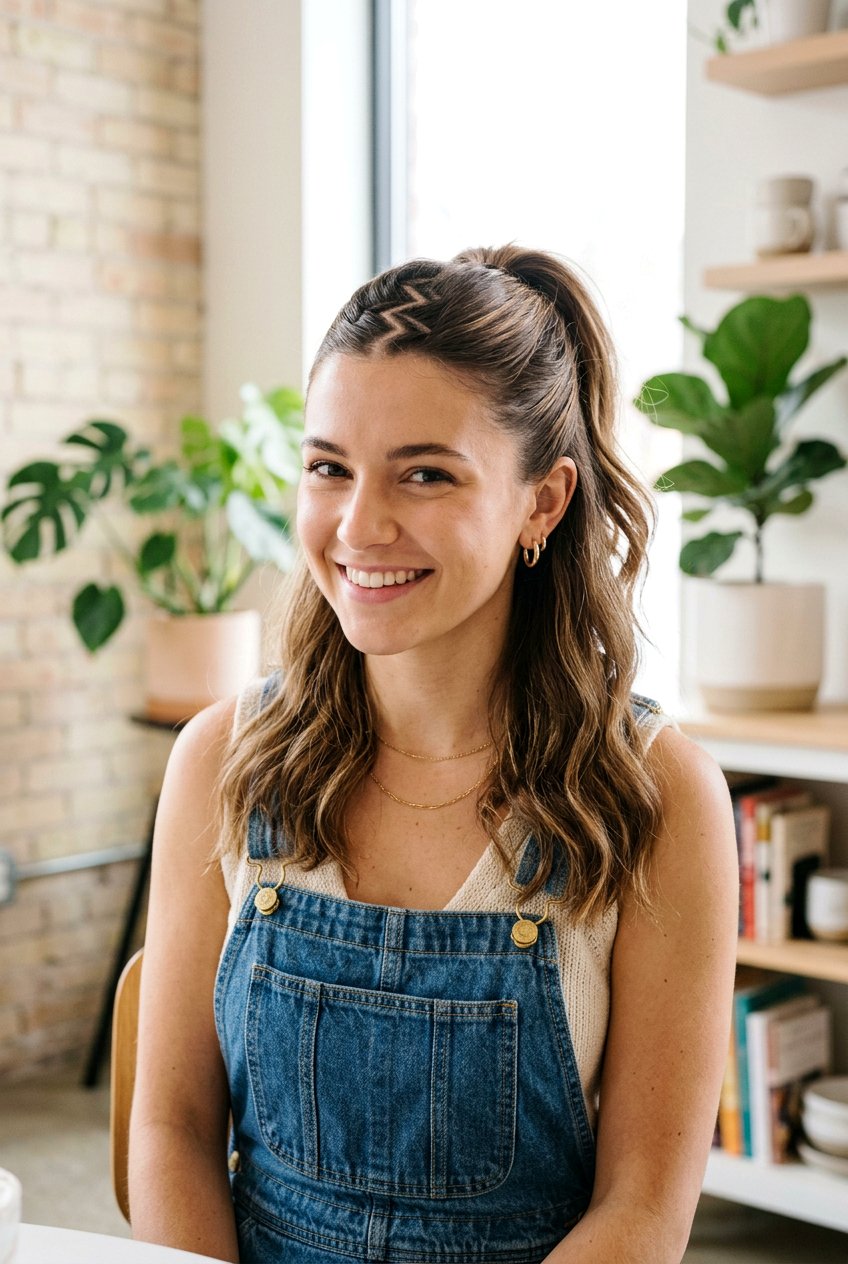 Zig Zag Part Half Up Ponytail - 20 school hairstyle with half up ponytail - 20 school hairstyle with half up ponytail