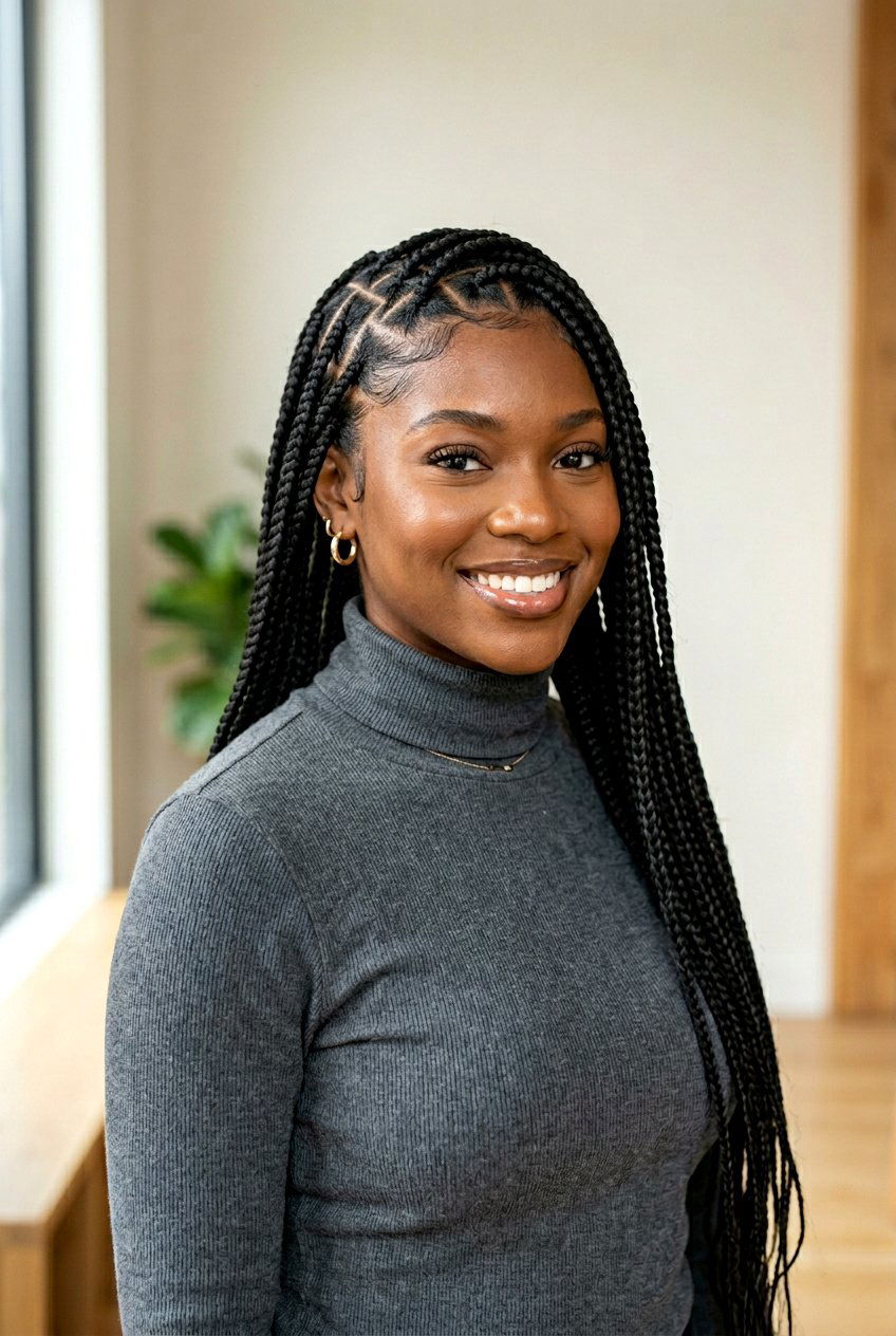 Zig Zag Part Medium Knotless Braids - 20 medium knotless braids styles - 20 medium knotless braids styles