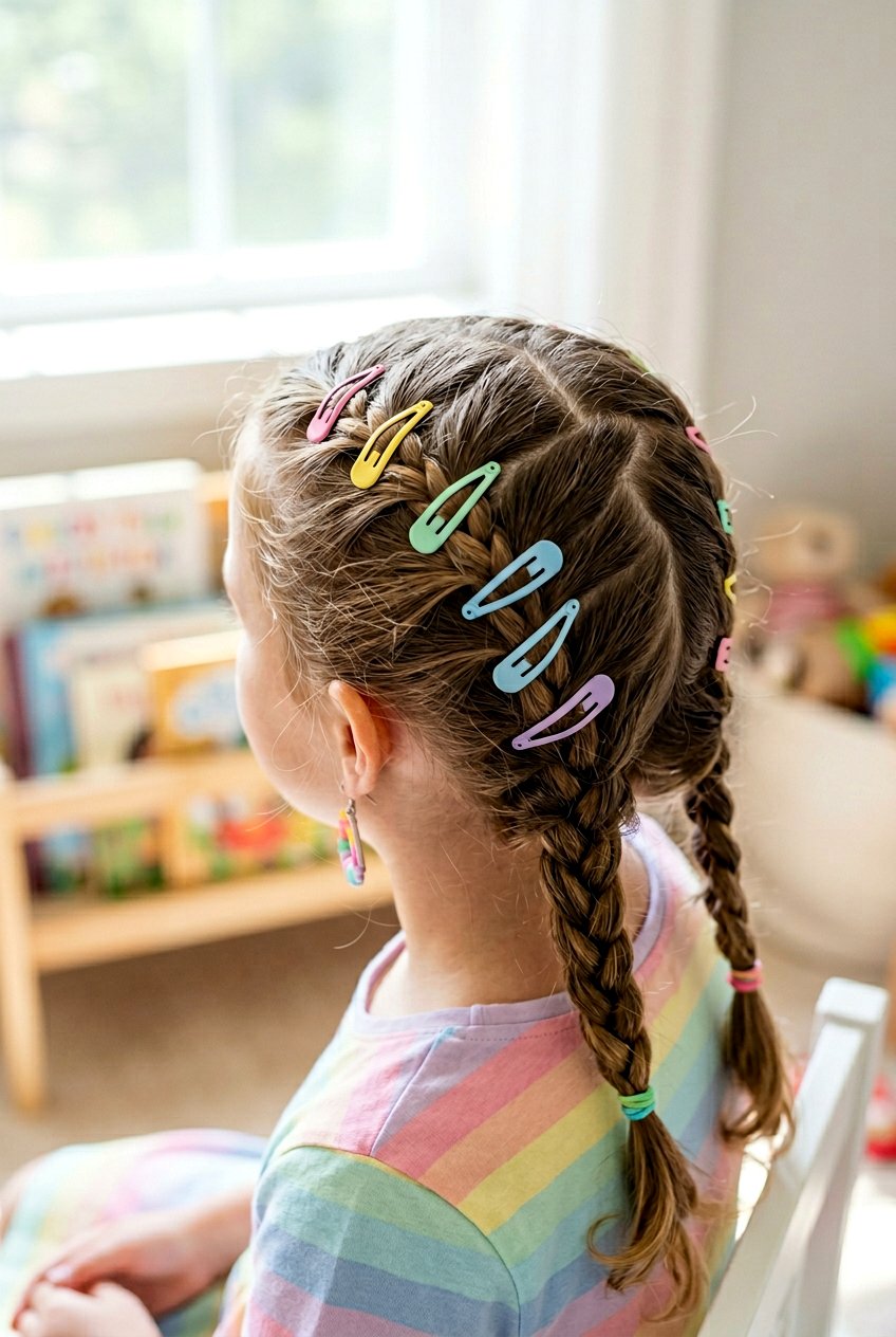 Zig Zag Part With Matching Clips - 20 cute clip hairstyles for girls - 20 cute clip hairstyles for girls
