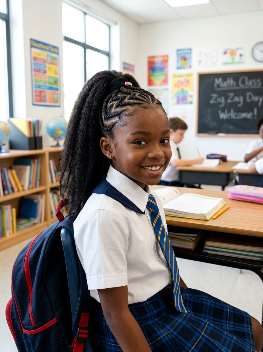 Zig Zag Parting Cornrow Ponytail - 20 kids cornrow ponytail styles - 20 kids cornrow ponytail styles