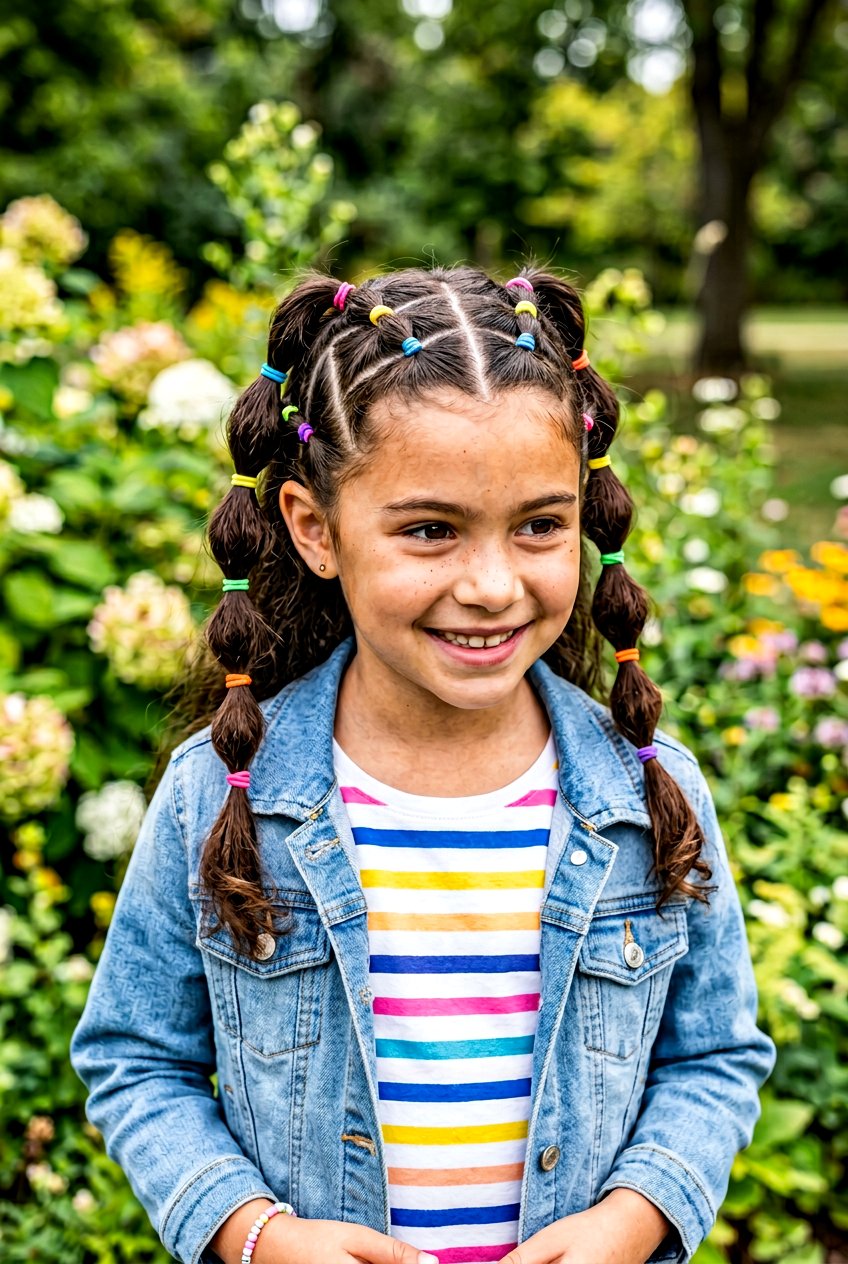 Zig Zag Parting Elastics - 20 easy rubber band styles for kids - 20 easy rubber band styles for kids