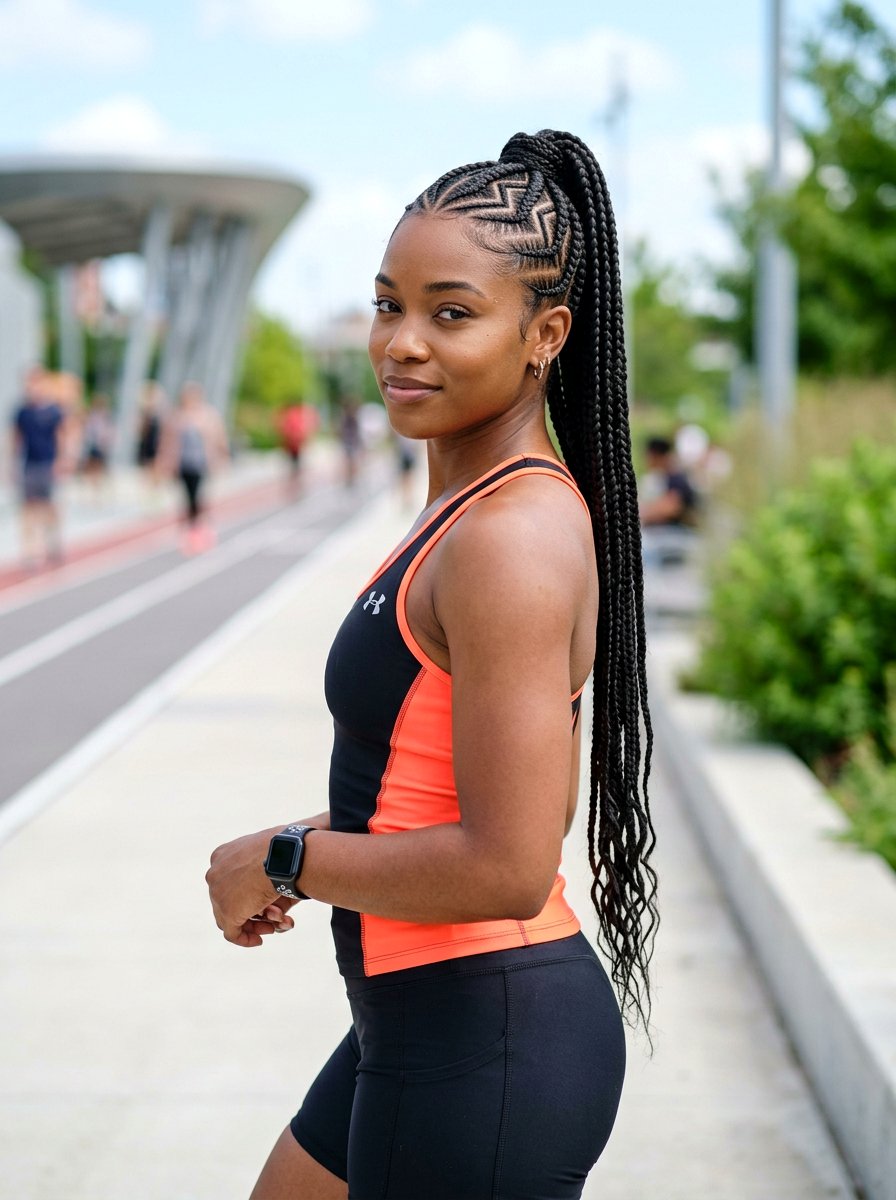 Zigzag Part Braided Ponytail - 20 tennis ponytail with braid - 20 tennis ponytail with braid