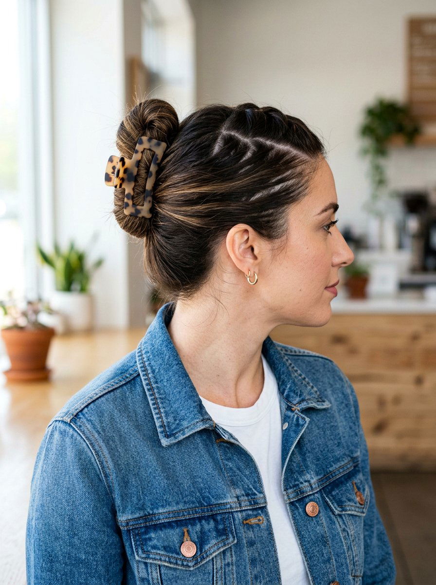 Zigzag Part Claw Clip Bun - 20 vacation hairstyle with claw clip bun - 20 vacation hairstyle with claw clip bun