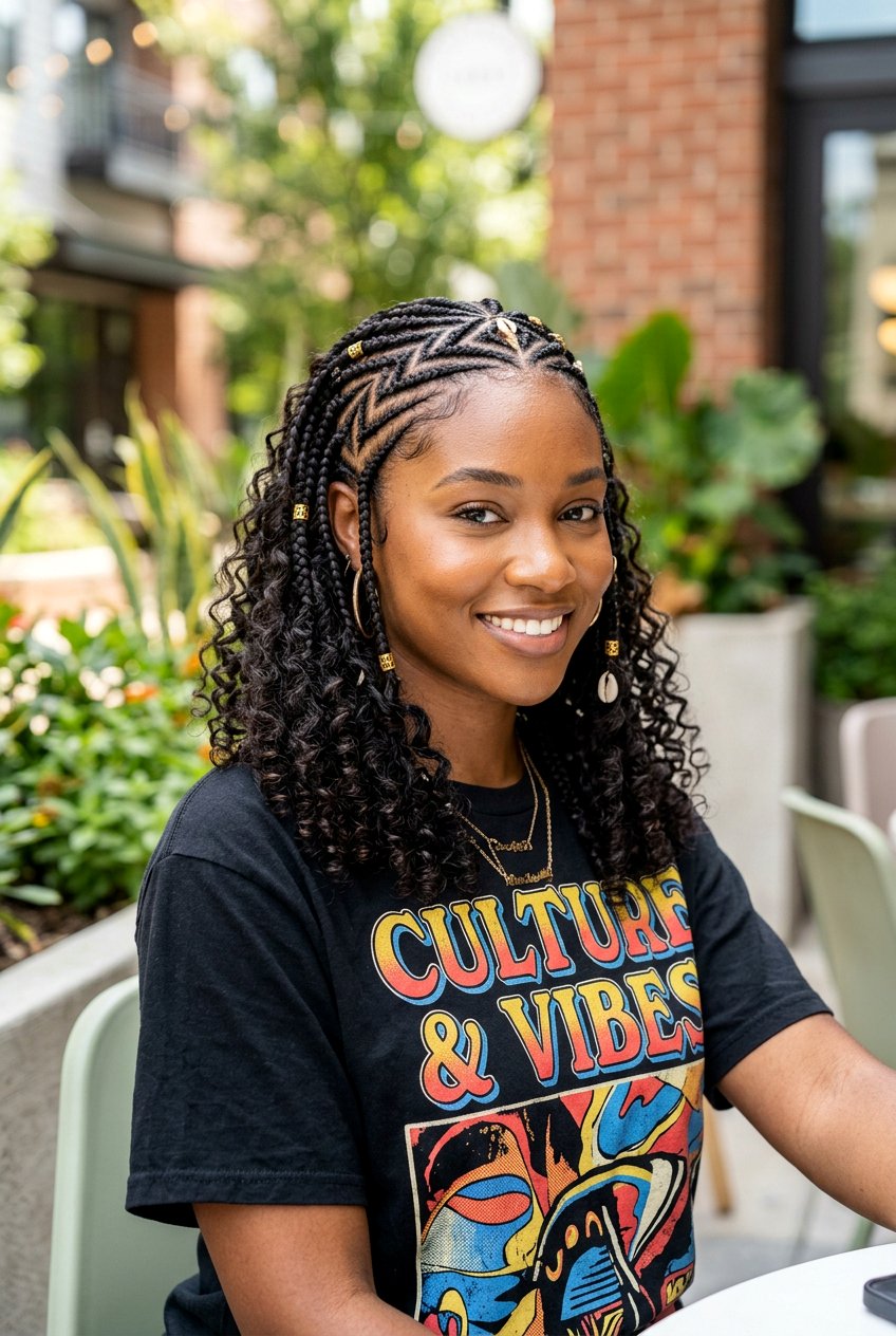 Zigzag Part Fulani Braids With Curly Ends - 20 fulani braids with curly ends - 20 fulani braids with curly ends