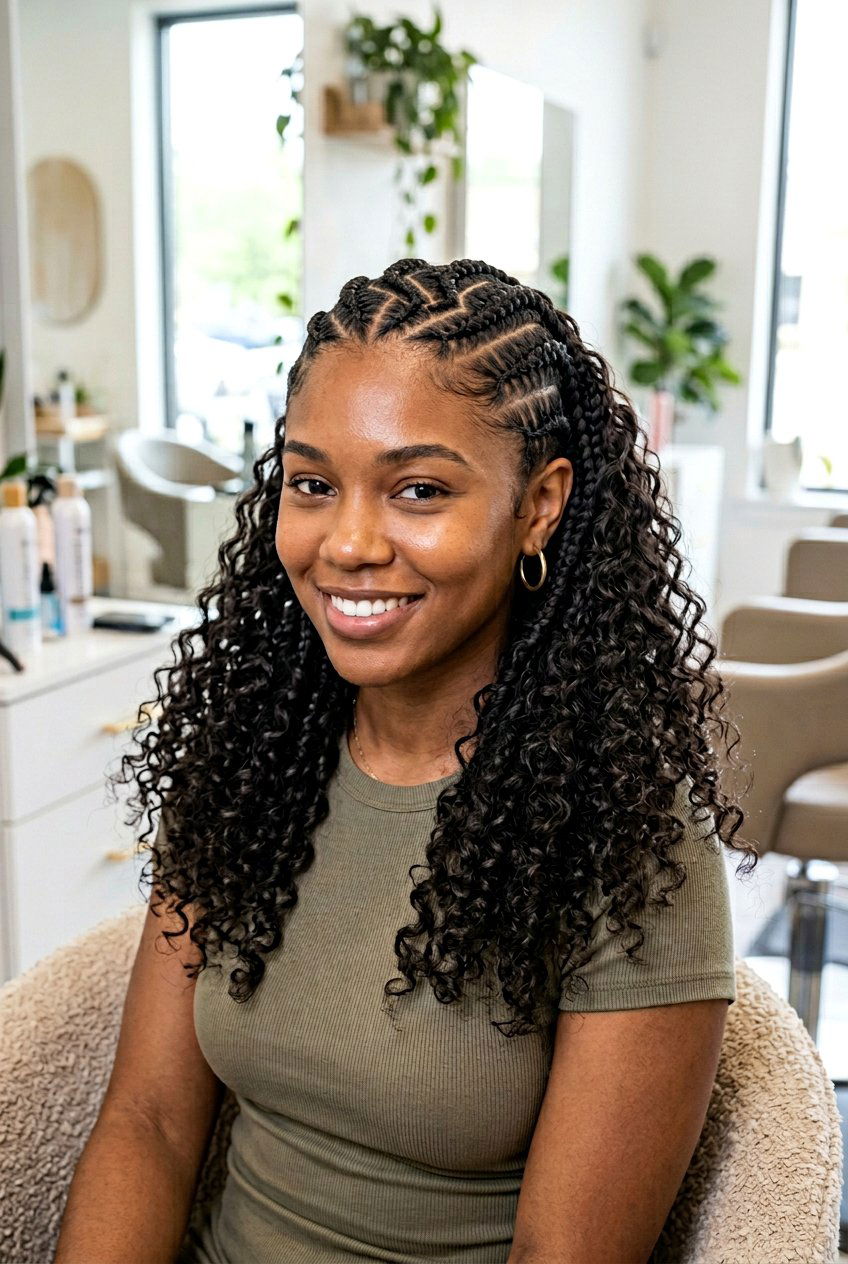 Zigzag Part Half Cornrow Half Curls - 20 half cornrow half curls styles - 20 half cornrow half curls styles