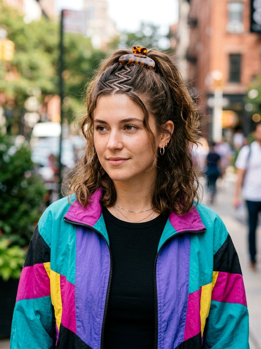 Zigzag Part Half Up Claw Clip - 20 school half up claw clip hairstyle - 20 school half up claw clip hairstyle