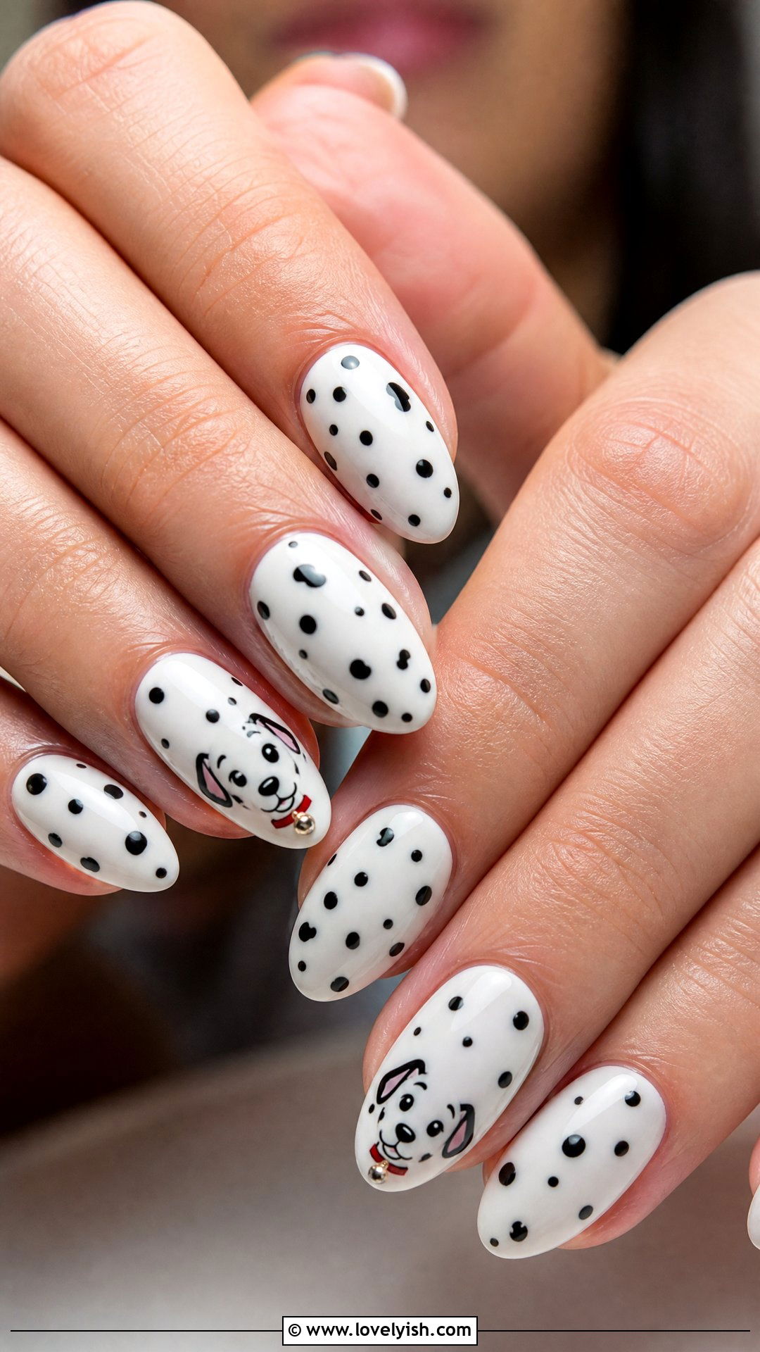 101 Dalmatians Black Spot Nails - 50 disney nail designs - 50 disney nail designs