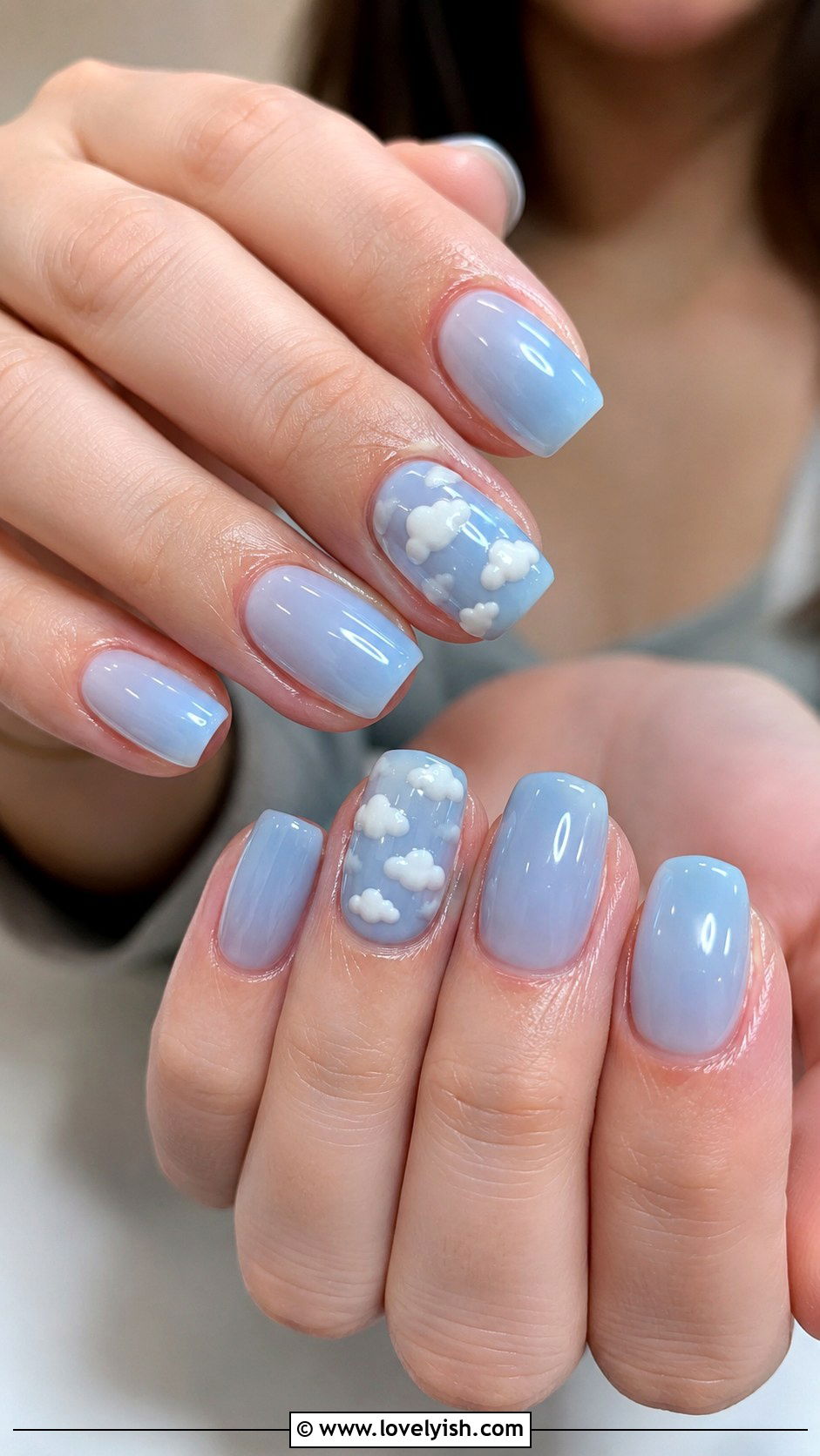 3D Baby Blue Cloud Nails - 38 3d nail designs - 38 3d nail designs