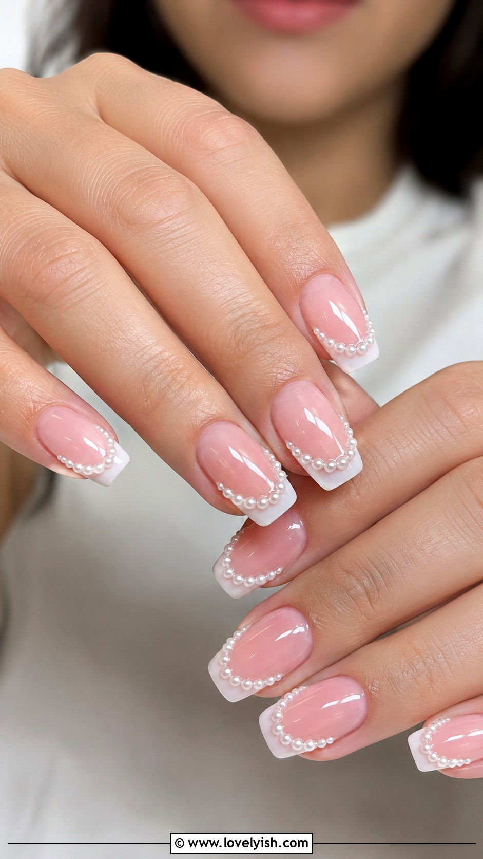 3D Beaded Pearl French Nails - 50 3d nail art - 50 3d nail art