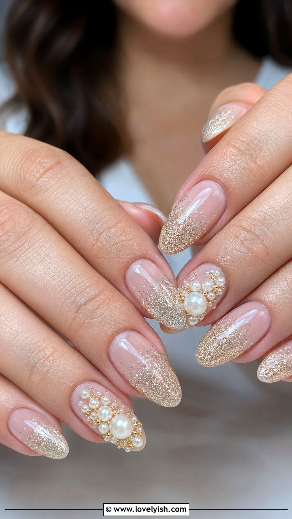 3D Champagne Glitter Wedding Nails - 38 3d nail designs - 38 3d nail designs