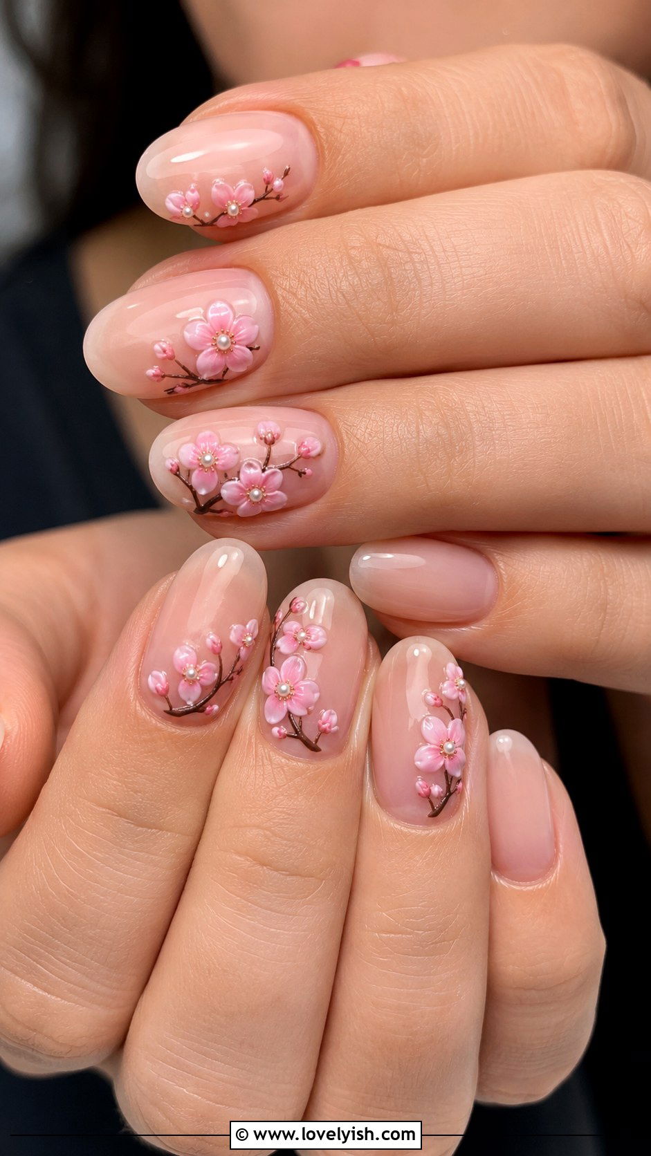3D Cherry Blossom Gel Nails - 50 3d gel nail art ideas - 50 3d gel nail art ideas