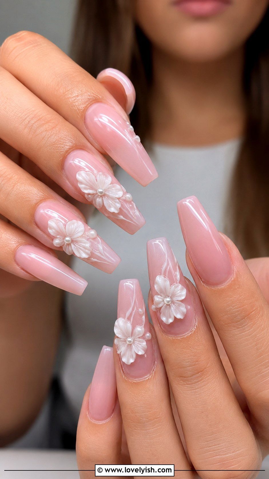 3D Floral Embellished Nails - 34 nail design art ideas - 34 nail design art ideas