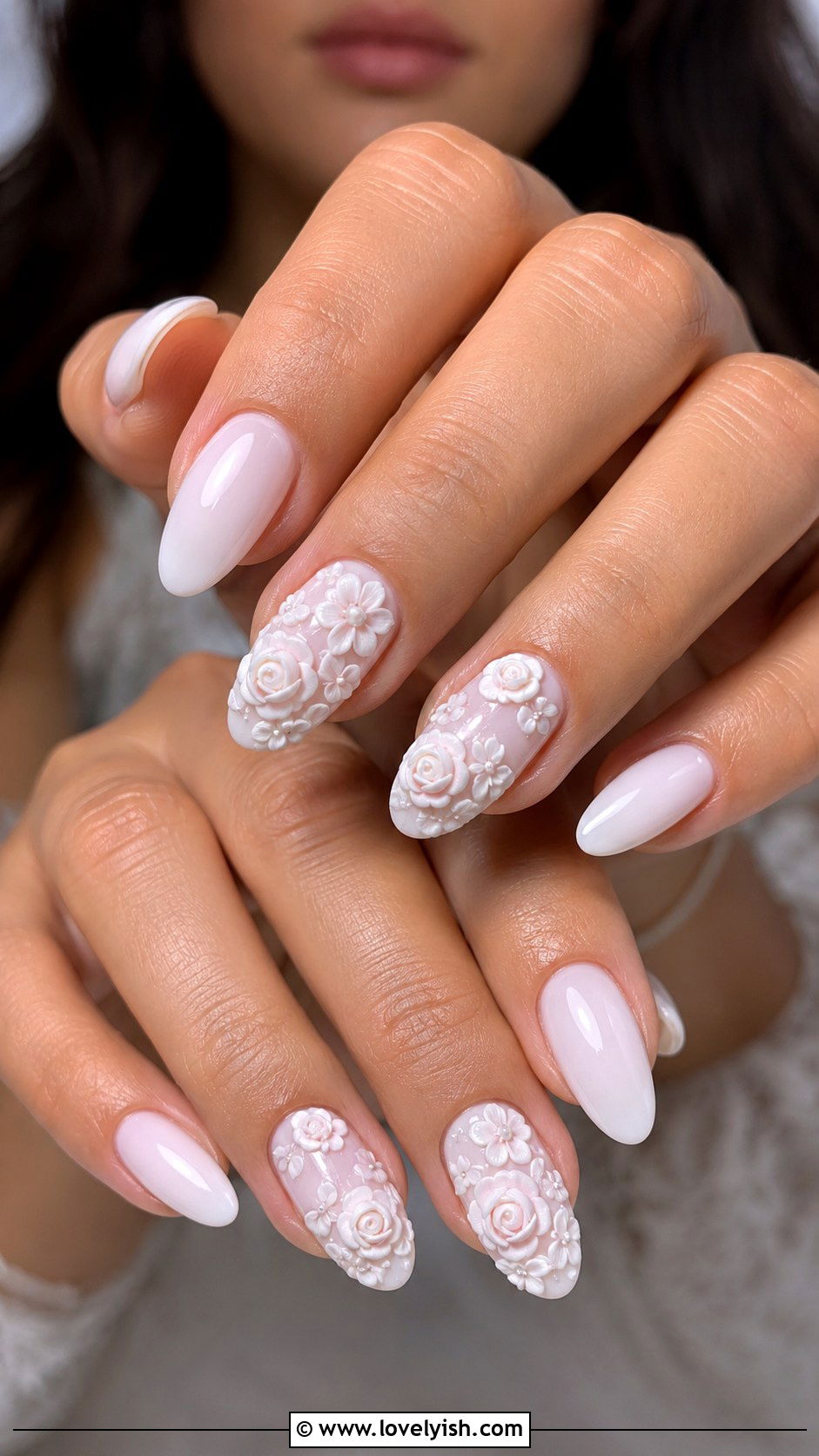3D Floral Embossed Nails for Bride - 25 wedding nails for bride - 25 wedding nails for bride