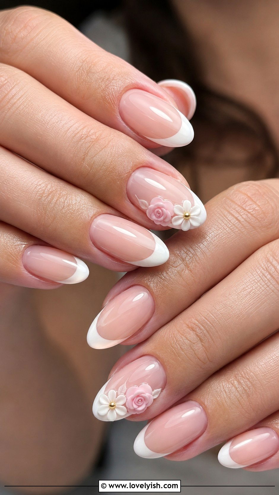 3D Floral French Tip Gel Nails - 50 3d gel nail art ideas - 50 3d gel nail art ideas