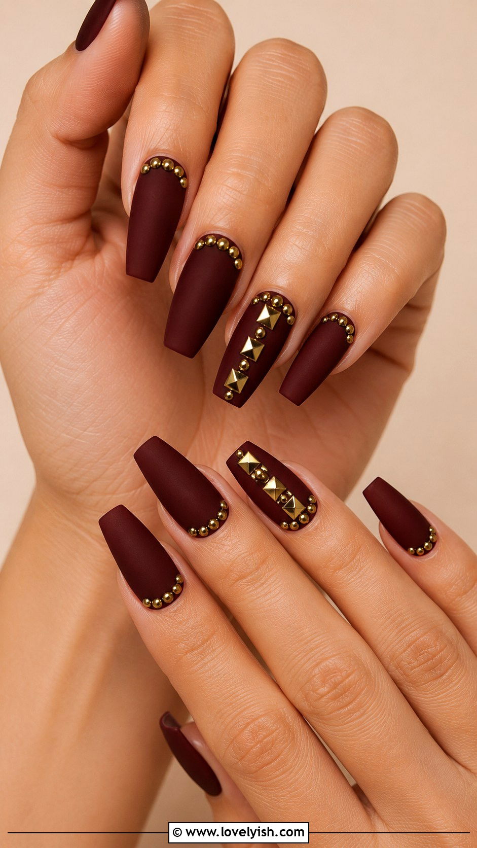 3D Gold Stud Nails - 25 3d nail art ideas