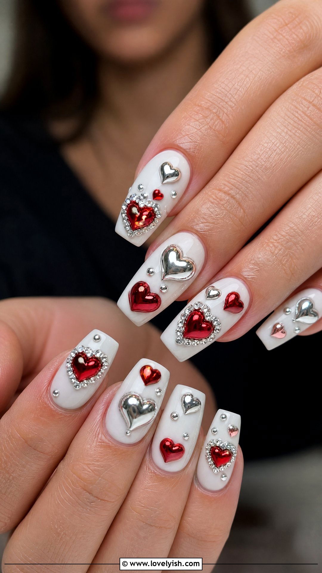 3D Heart Bling Nails - 50 crazy nail designs - 50 crazy nail designs