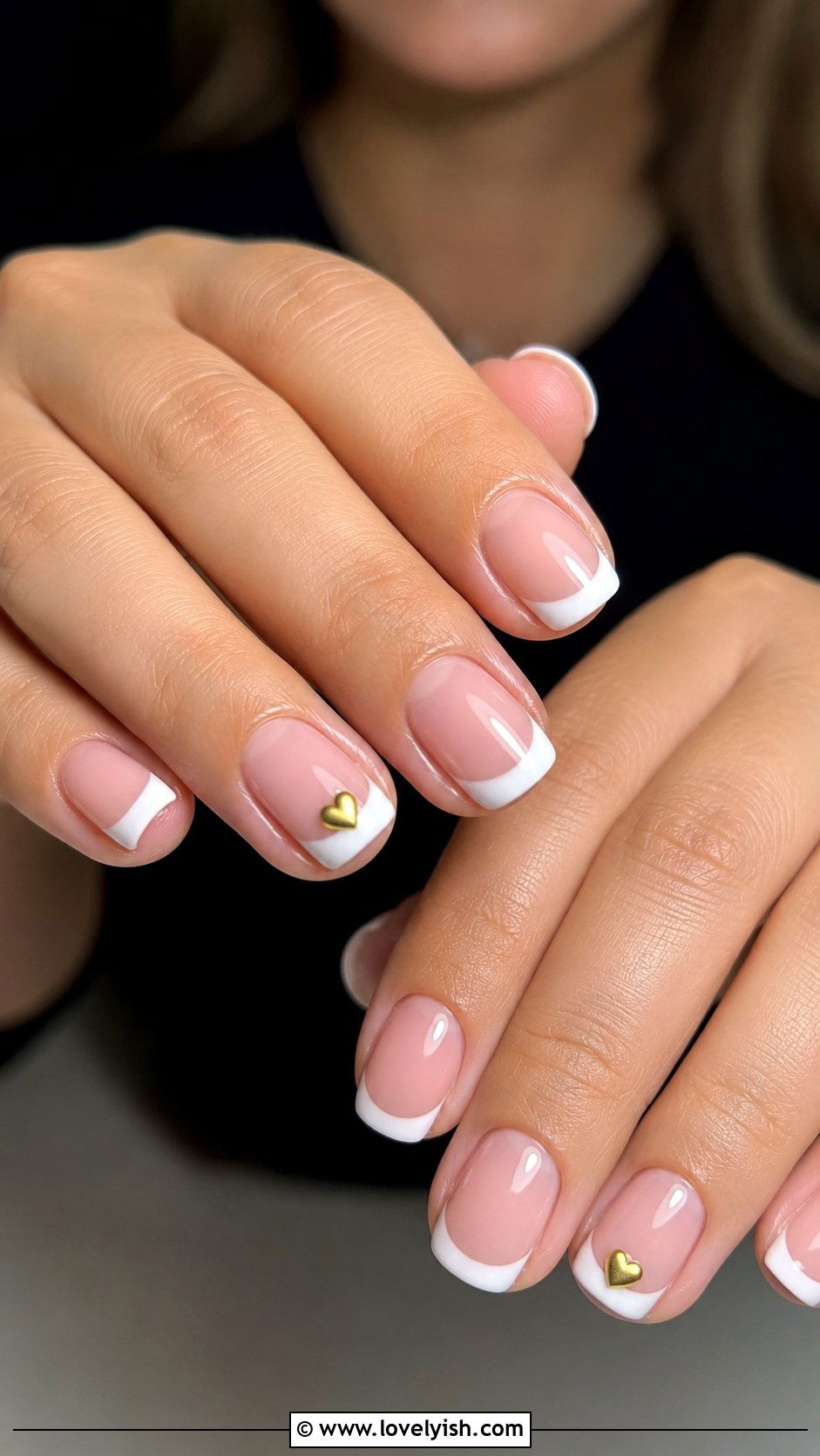 3D Heart Charm French Nails - 50 3d nail art - 50 3d nail art