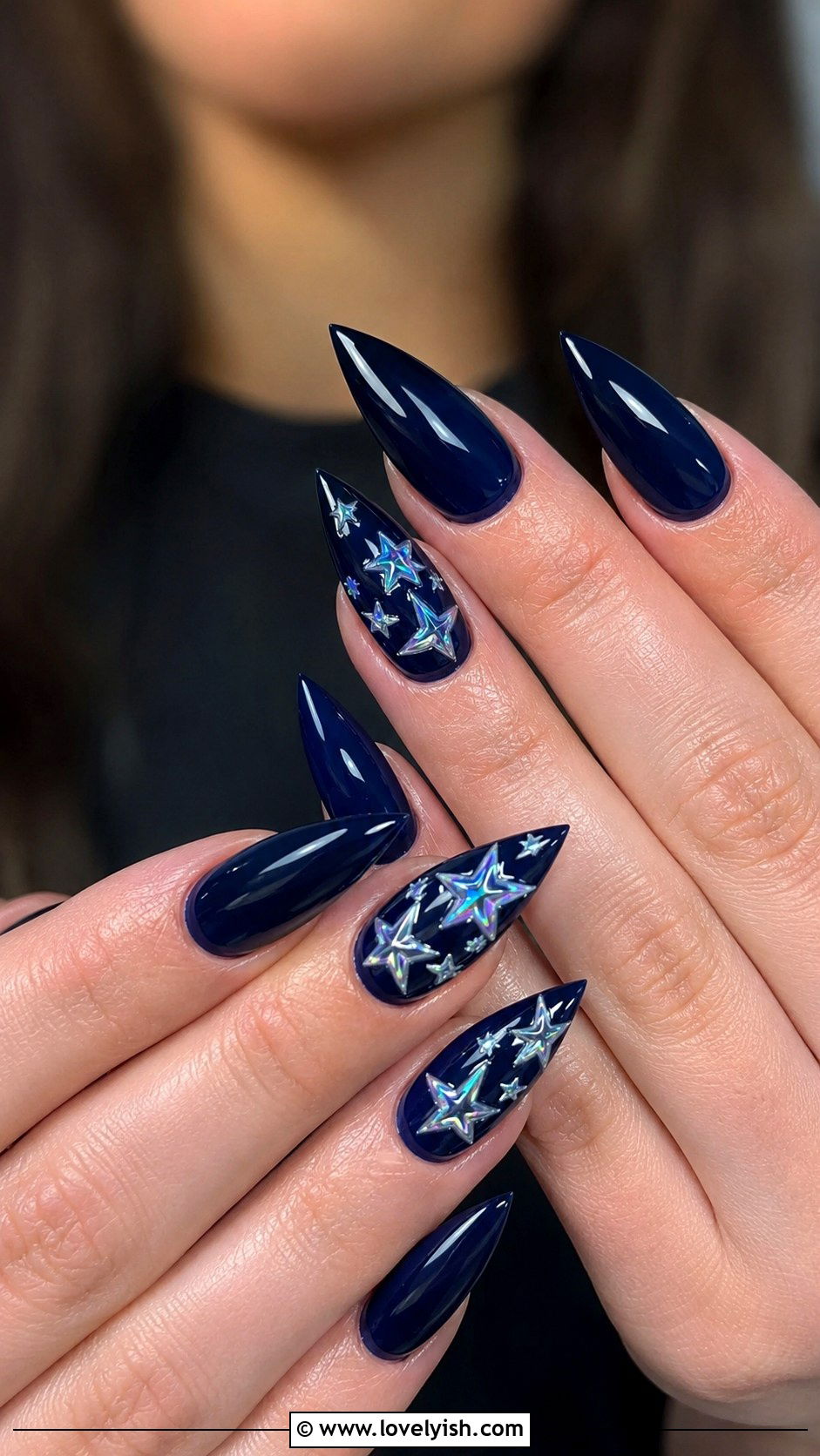 3D Holographic Star Nails - 38 3d nail designs - 38 3d nail designs
