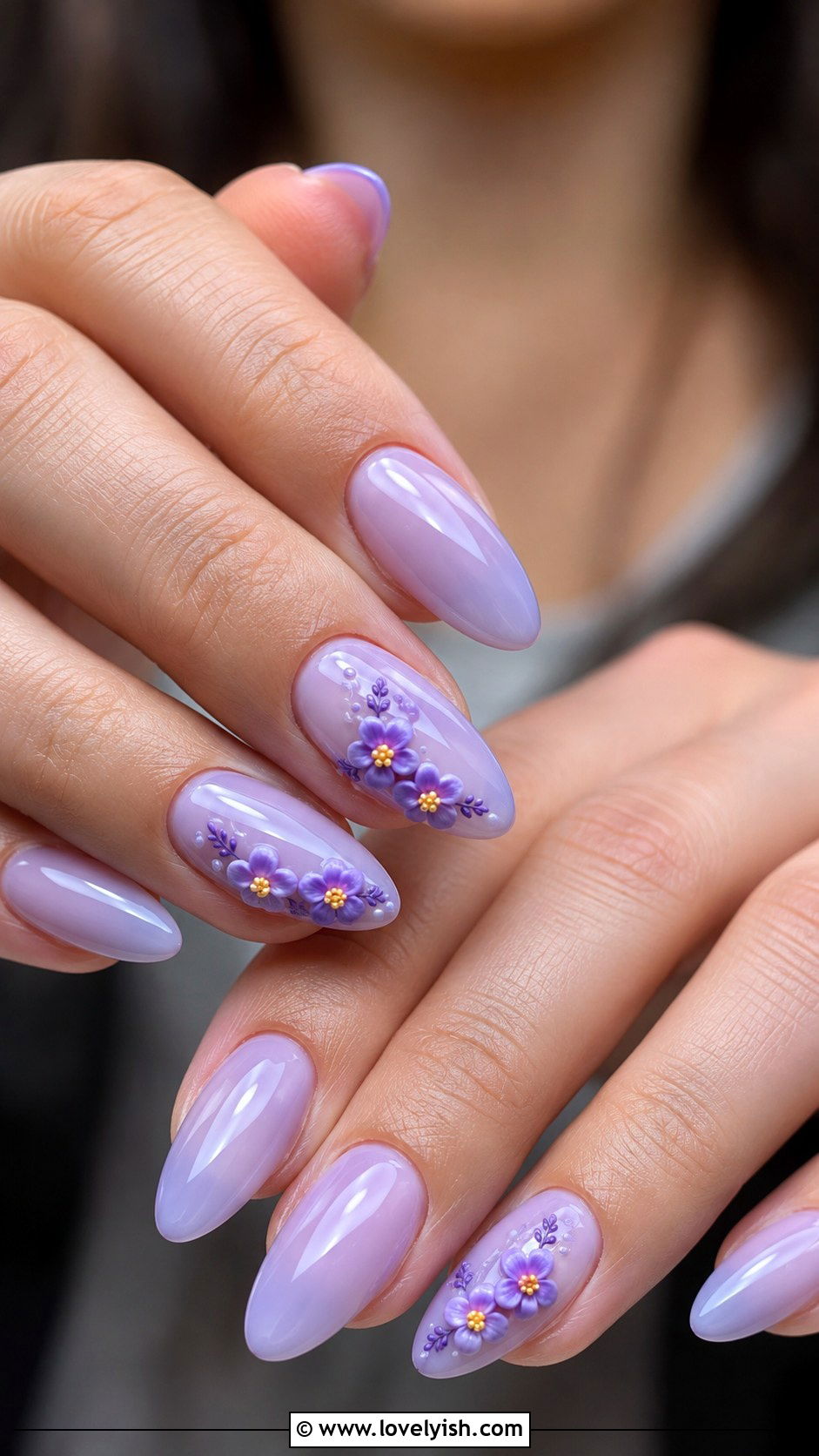 3D Lavender Floral Nails - 38 3d nail designs - 38 3d nail designs