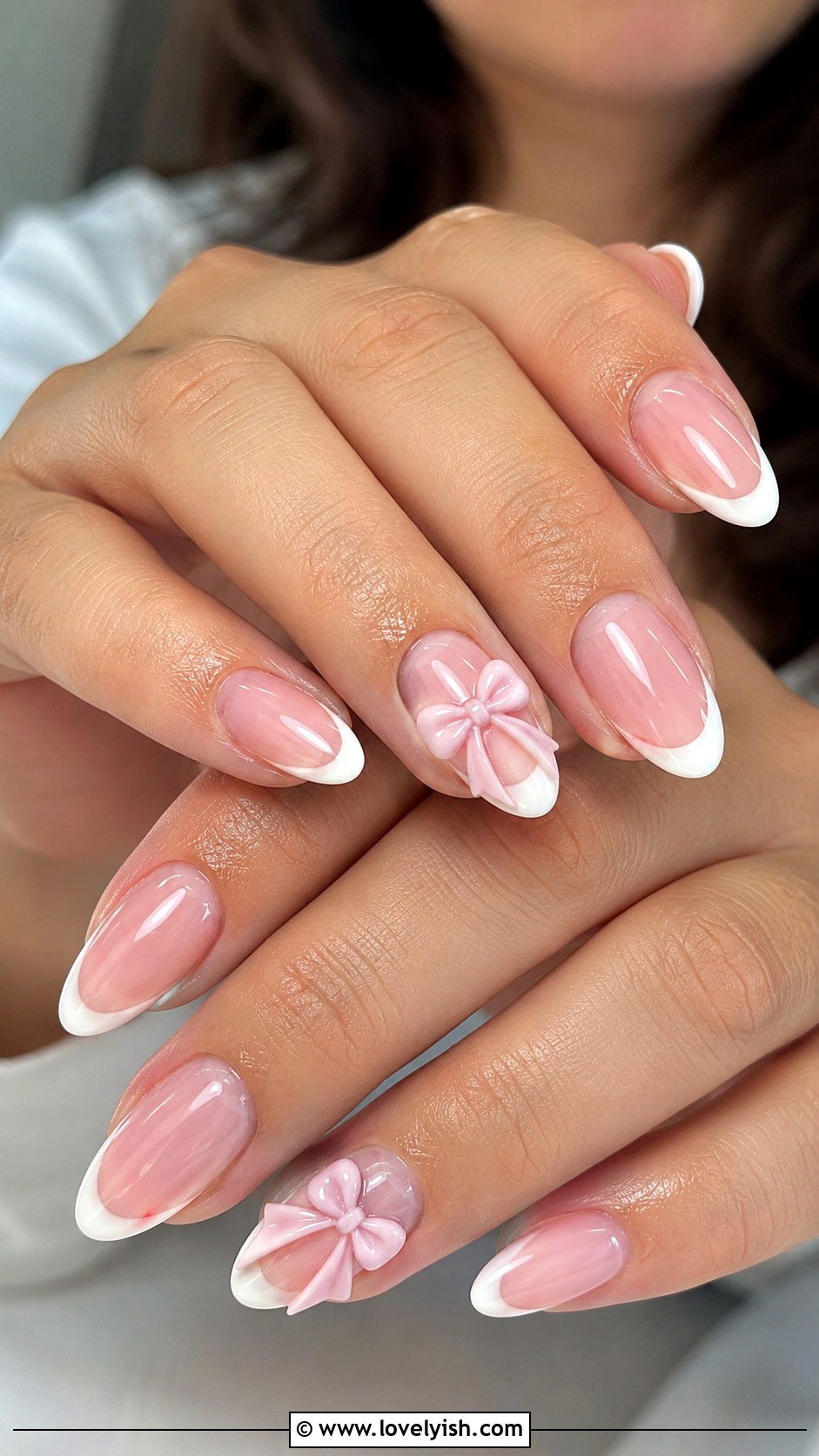 3D Pink Bow French Tip Nails - 38 3d nail designs - 38 3d nail designs