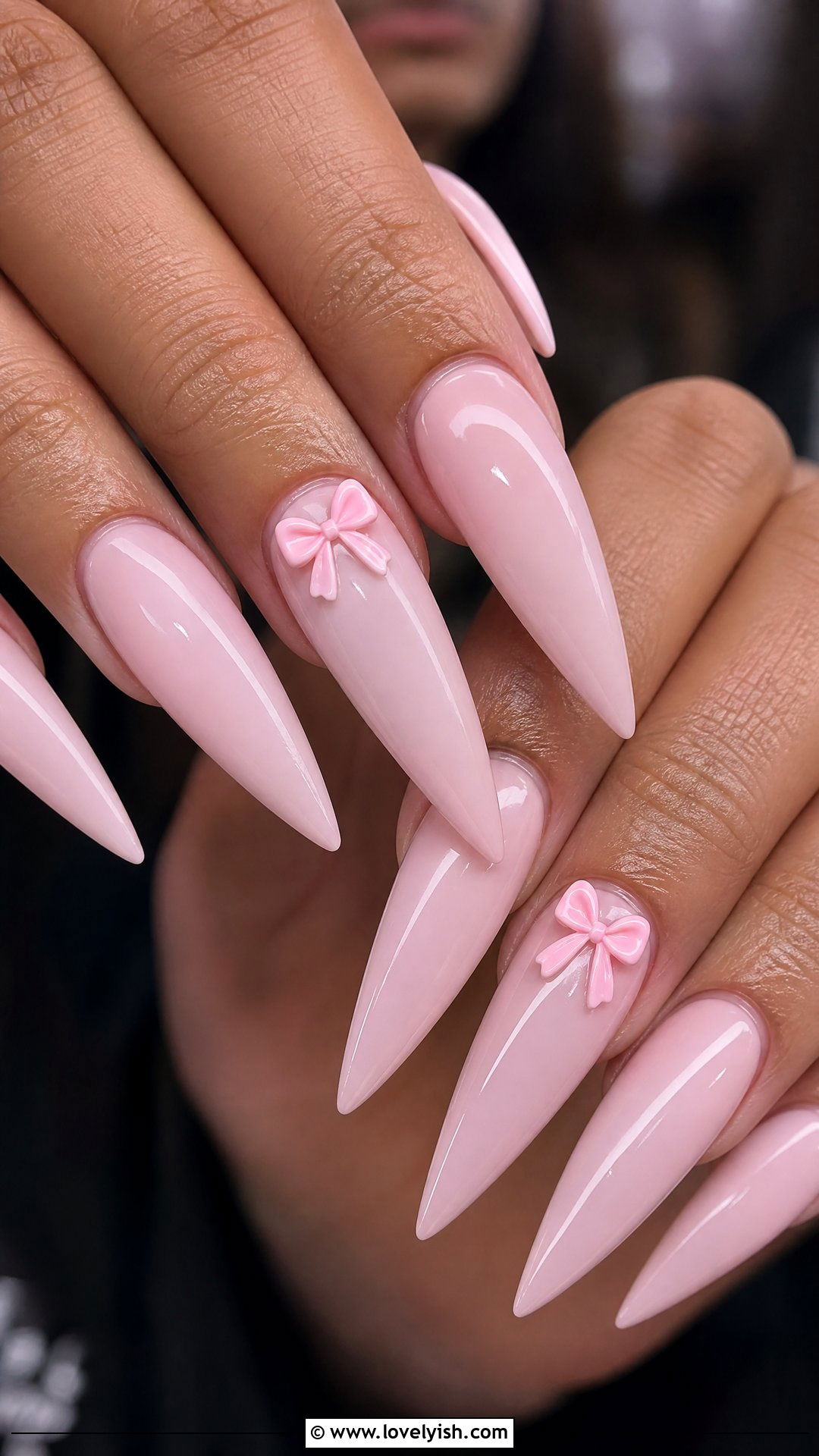3D Pink Bow Long Stiletto Nails - 50 long stiletto nails - 50 long stiletto nails