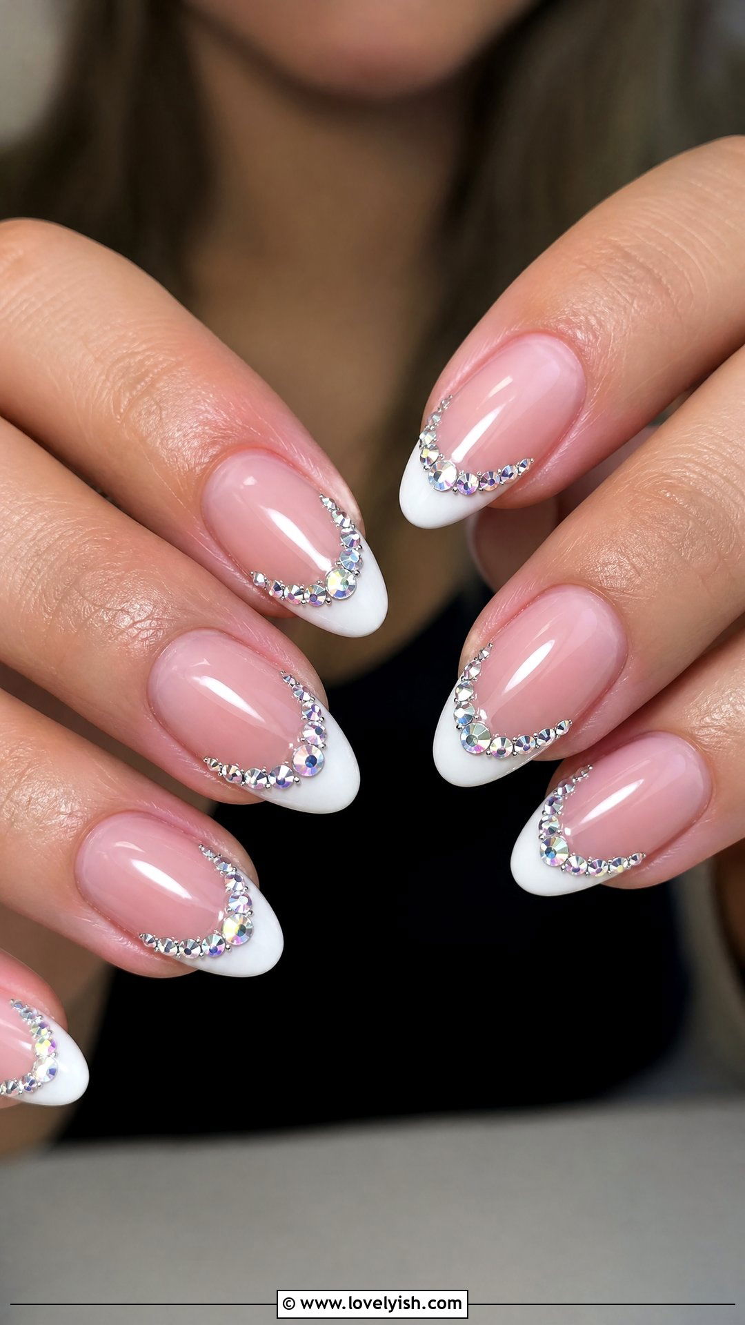 3D Rhinestone French Tip Nails - 50 3d nail art - 50 3d nail art