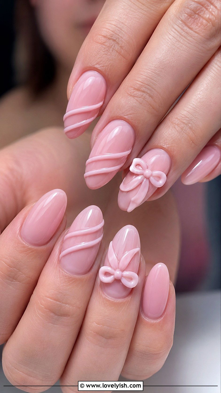 3D Ribbon Ballet Pink Nails - 38 3d nail designs - 38 3d nail designs