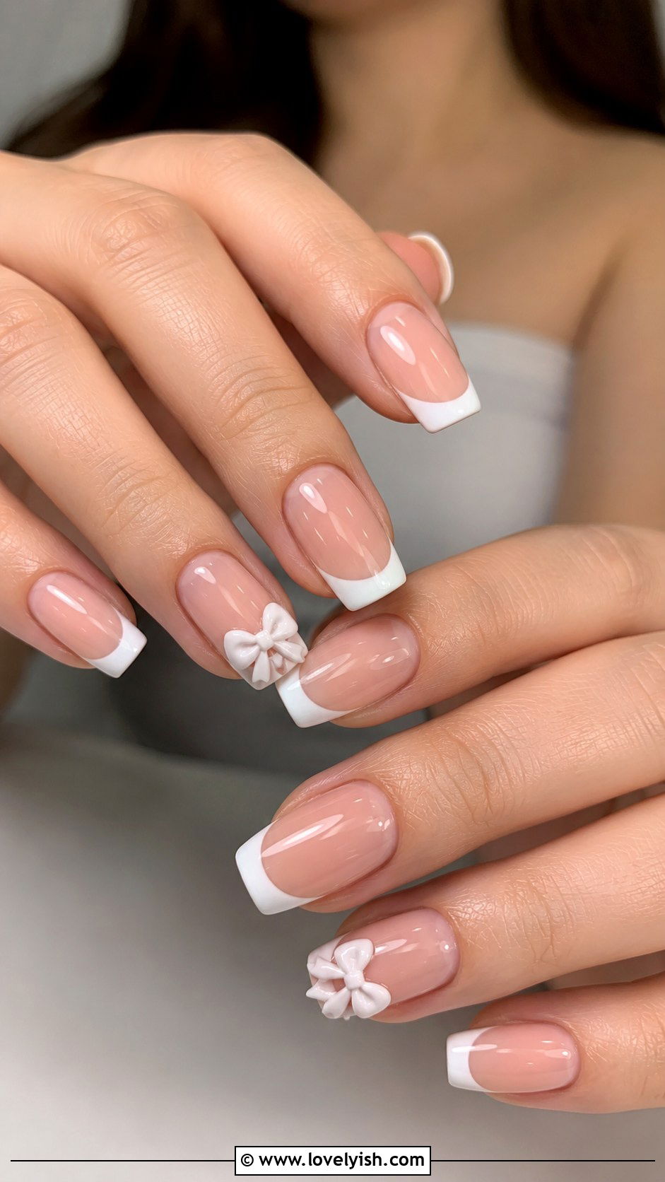 3D Ribbon Bow French Nails - 50 3d nail art - 50 3d nail art