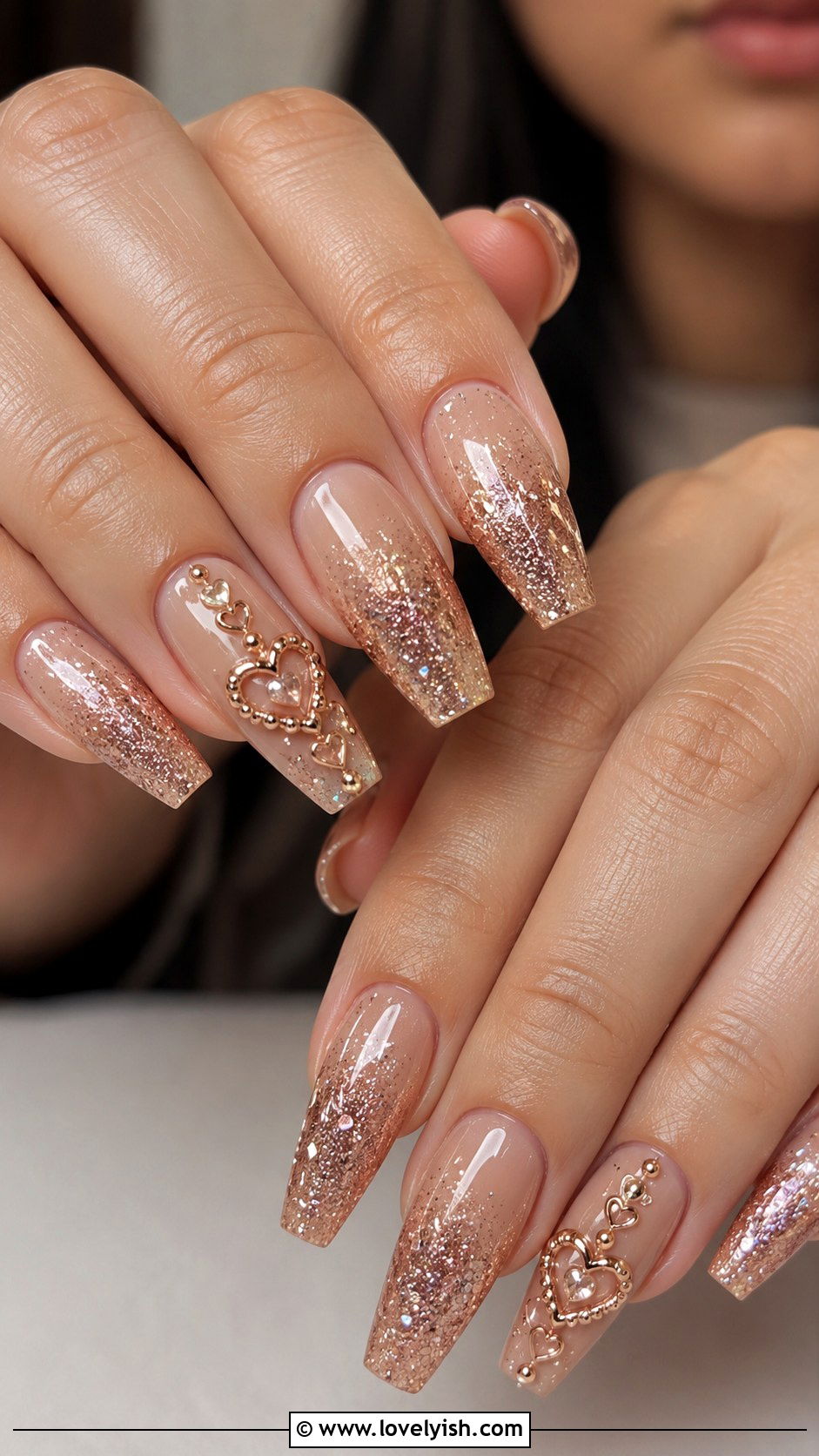 3D Rose Gold Glitter Nails - 38 3d nail designs - 38 3d nail designs